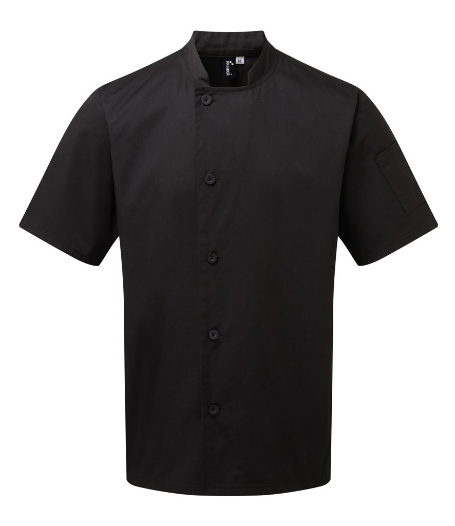White and Black Short Sleeve Chef's Jacket - Essential Range